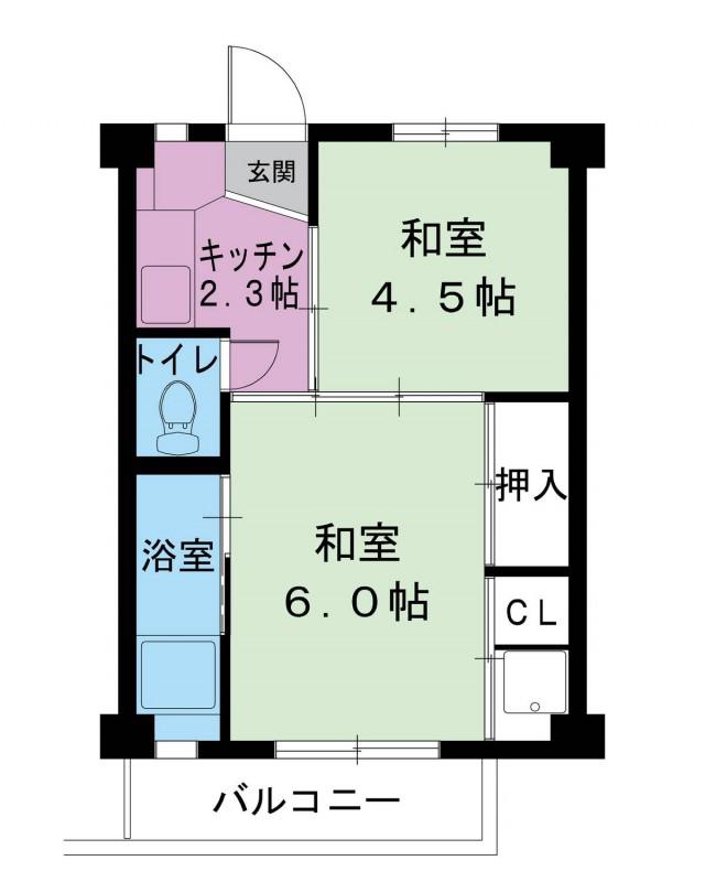 ビレッジハウス滝山1号棟(2K/2階)の間取り写真