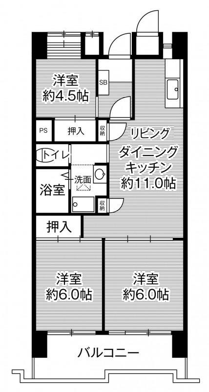 ビレッジハウス光南タワー1号棟(3LDK/11階)の間取り写真
