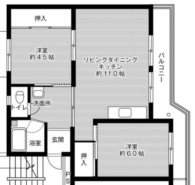 ビレッジハウス千津ヶ谷 3号棟(2LDK/4階)の間取り写真