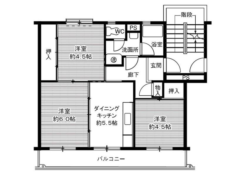 ビレッジハウス笹川109号棟(3DK/2階)の間取り写真