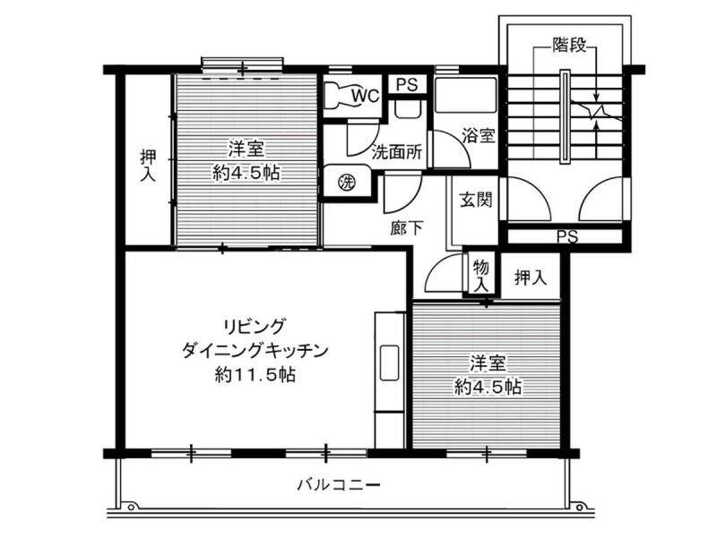 ビレッジハウス笹川109号棟(2LDK/2階)の間取り写真
