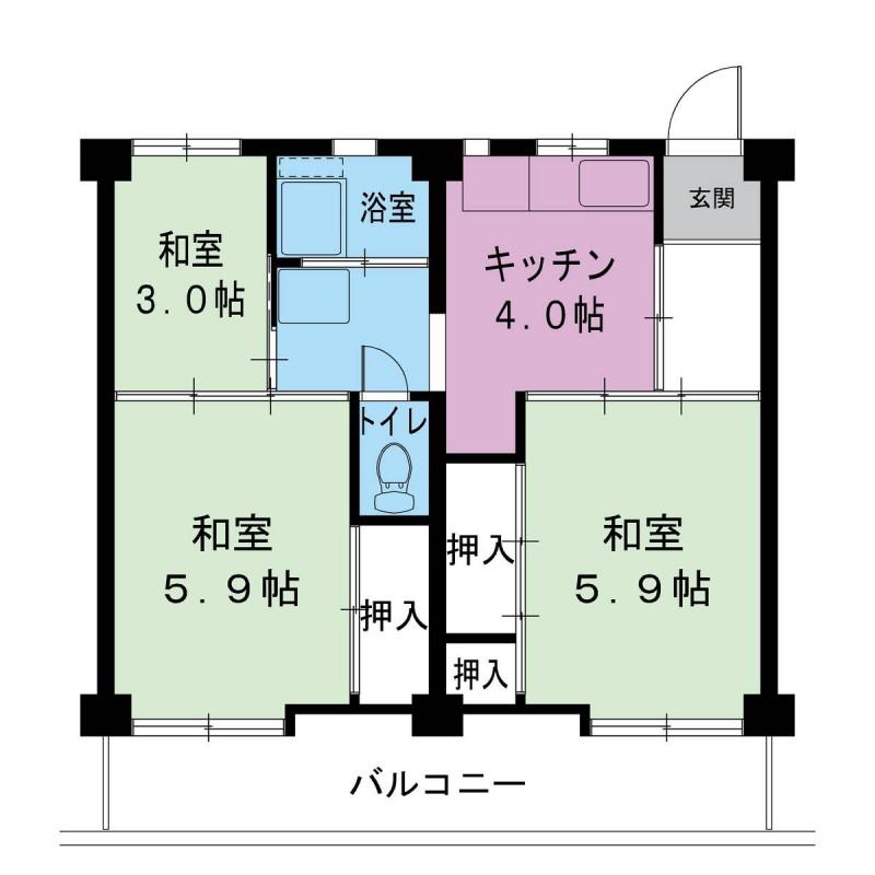 ビレッジハウス羽黒 3号棟(3DK/4階)の間取り写真
