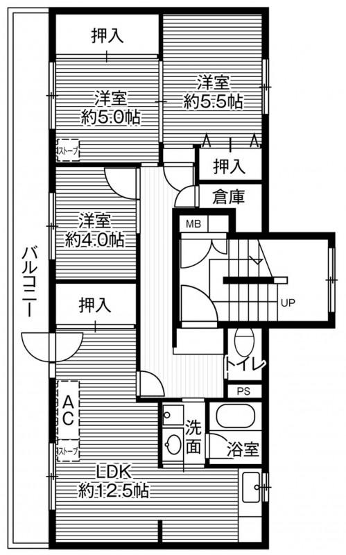ビレッジハウス春光3号棟(3LDK/3階)の間取り写真