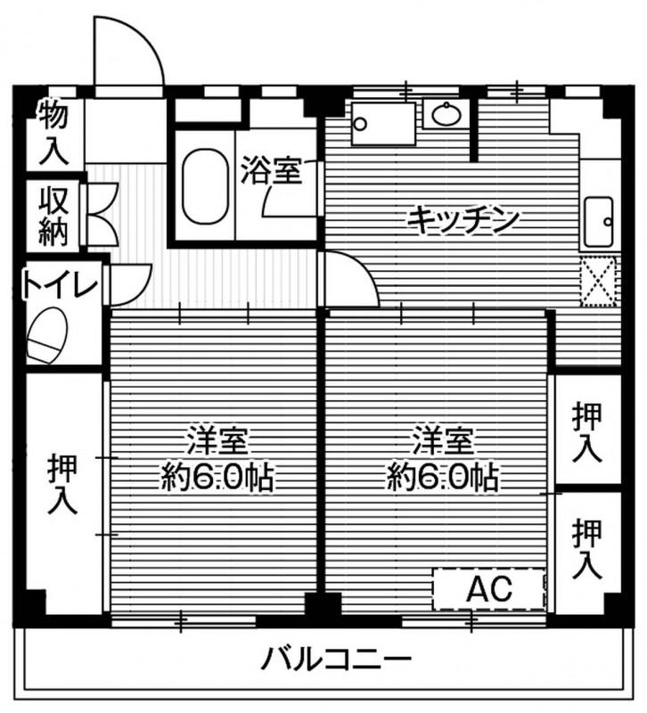 ビレッジハウス根岸2(2DK/4階)の間取り写真