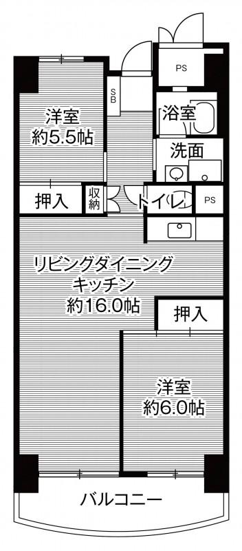 ビレッジハウス香椎浜タワー1号棟(2LDK/13階)の間取り写真