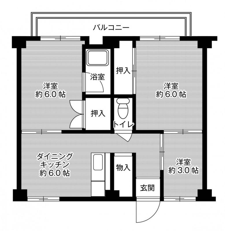ビレッジハウス常吉 1号棟(3DK/2階)の間取り写真