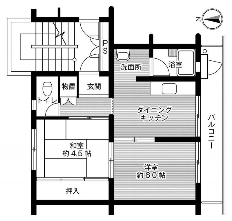 ビレッジハウス外町 1号棟(2DK/2階)の間取り写真