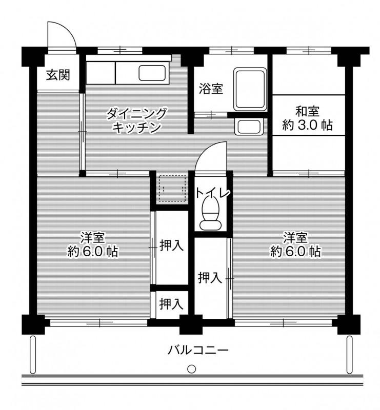 ビレッジハウス東野 1号棟(3DK/1階)の間取り写真