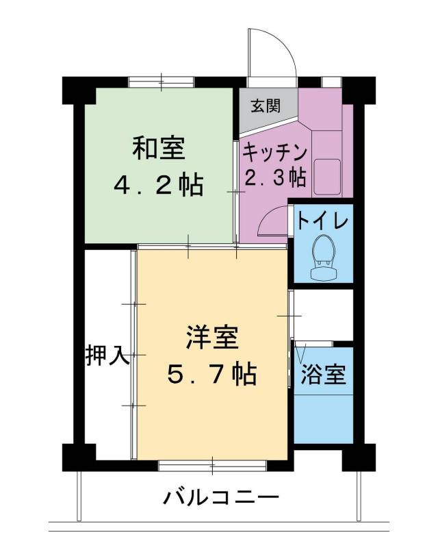ビレッジハウス下九沢6号棟(2K/1階)の間取り写真