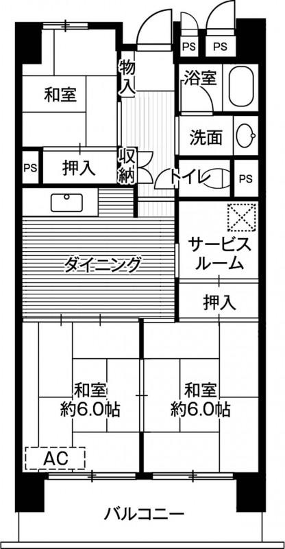 ビレッジハウス成田吾妻タワー1号棟(3SDK/8階)の間取り写真