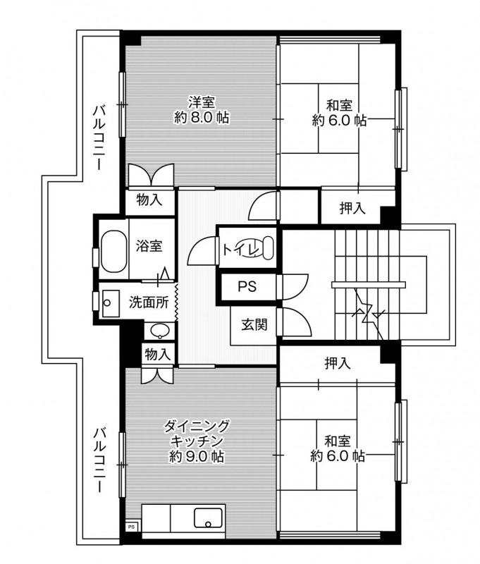 ビレッジハウス石巻 1号棟(3DK/2階)の間取り写真