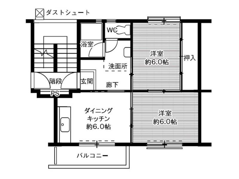 ビレッジハウス笹川8号棟(2DK/3階)の間取り写真