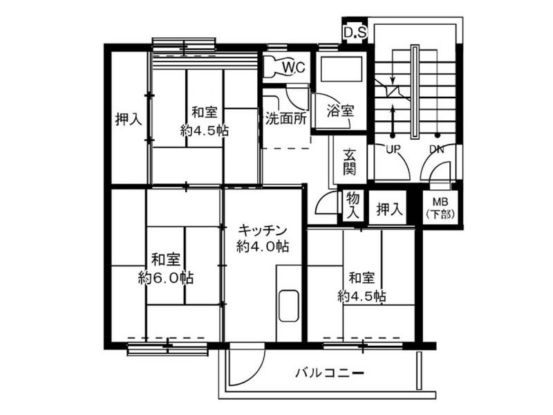 ビレッジハウス笹川13号棟(3K/5階)の間取り写真
