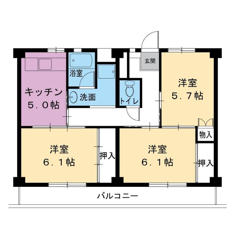 ビレッジハウス下九沢1号棟(3DK/3階)の間取り写真