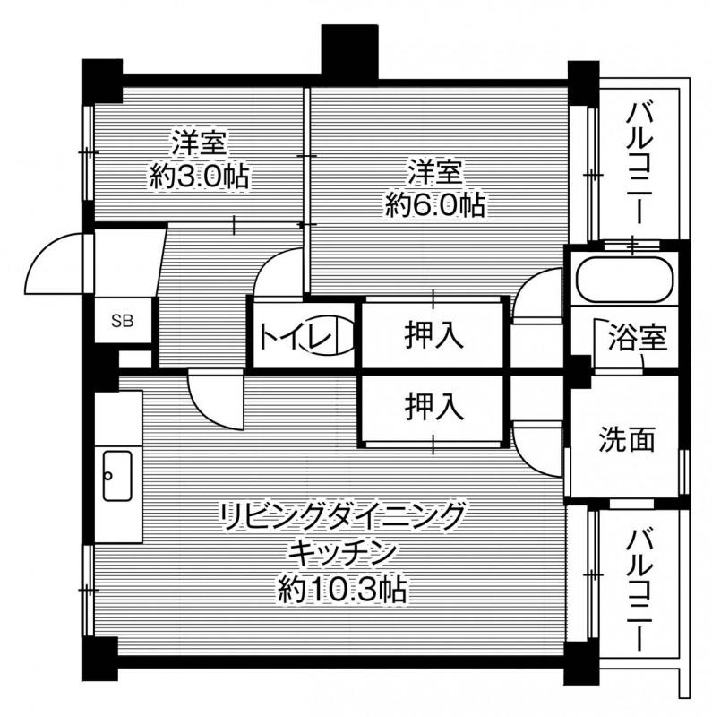 ビレッジハウス古賀5号棟(2LDK/1階)の間取り写真
