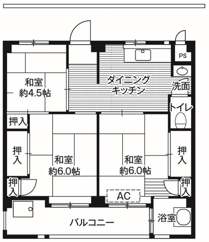 ビレッジハウス栗ケ沢4号棟(3DK/2階)の間取り写真