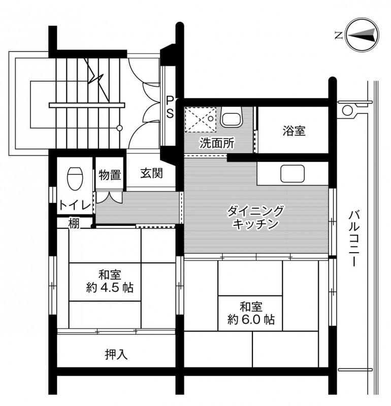 ビレッジハウス村国2号棟(2DK/3階)の間取り写真