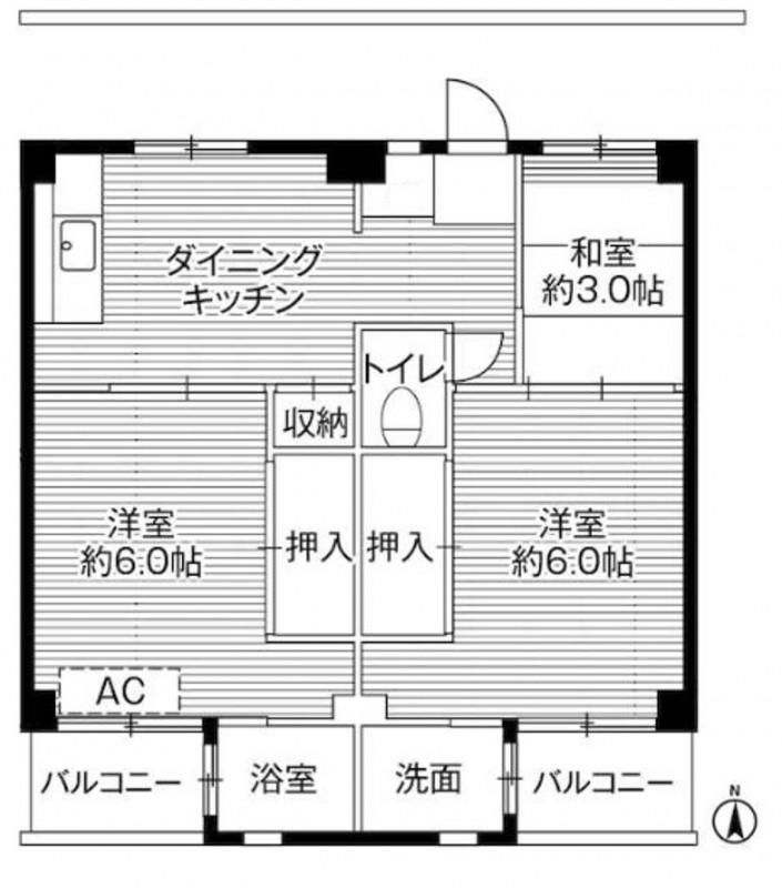 ビレッジハウス中根1号棟(3DK/4階)の間取り写真