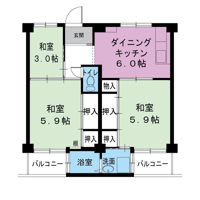 ビレッジハウス瀬田4号棟(3DK/2階)の間取り写真