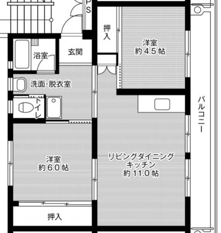 ビレッジハウス津の井4号棟(2LDK/5階)の間取り写真