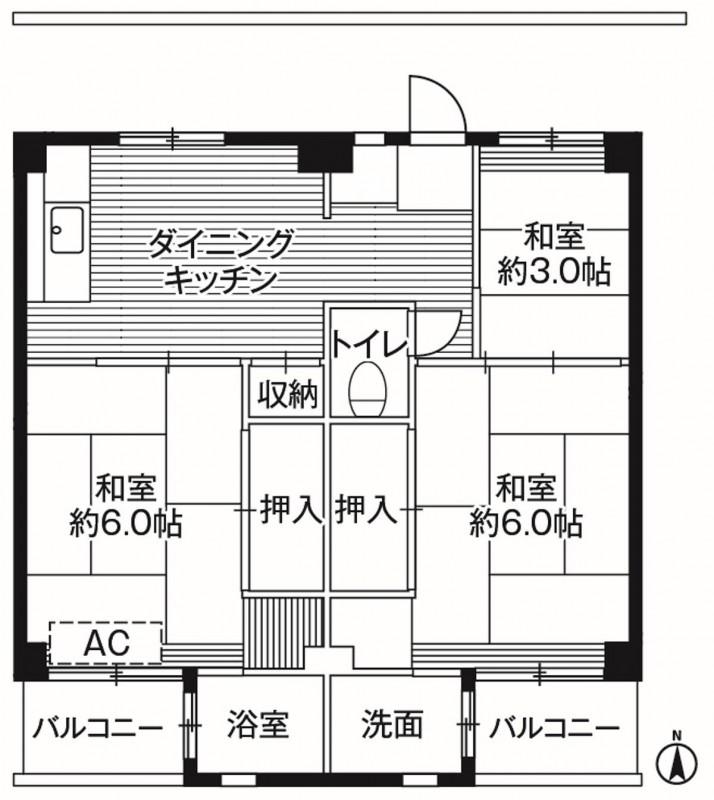 ビレッジハウス中根3号棟(3DK/1階)の間取り写真