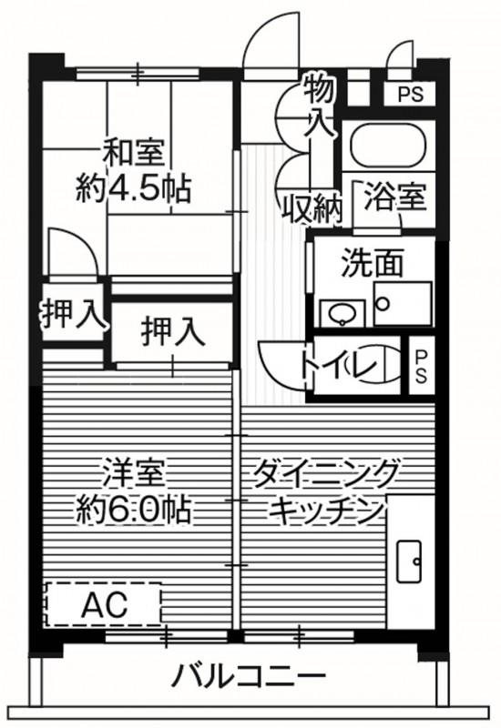 ビレッジハウス柳崎タワー1号棟(2DK/5階)の間取り写真