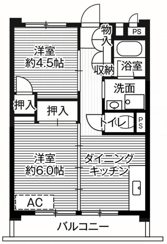 ビレッジハウス柳崎タワー1号棟(2DK/7階)の間取り写真
