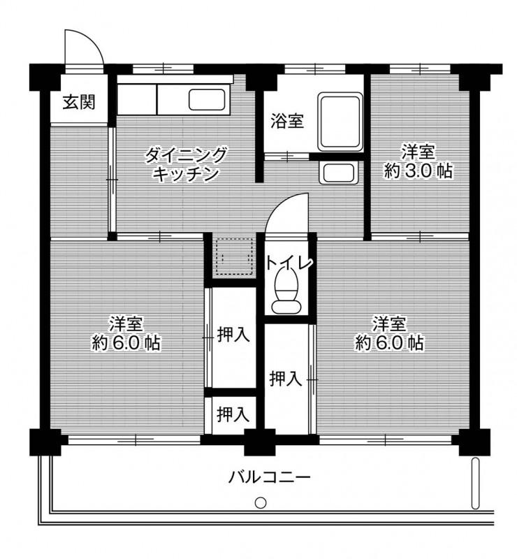 ビレッジハウス富木島 1号棟(3DK/1階)の間取り写真