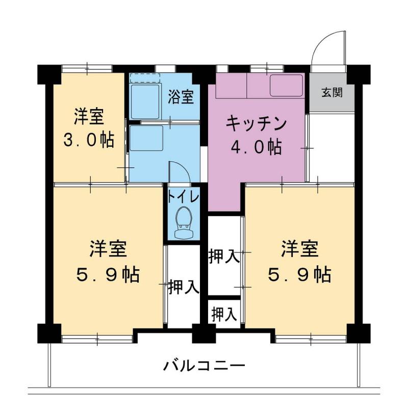 ビレッジハウス羽黒 3号棟(3DK/4階)の間取り写真