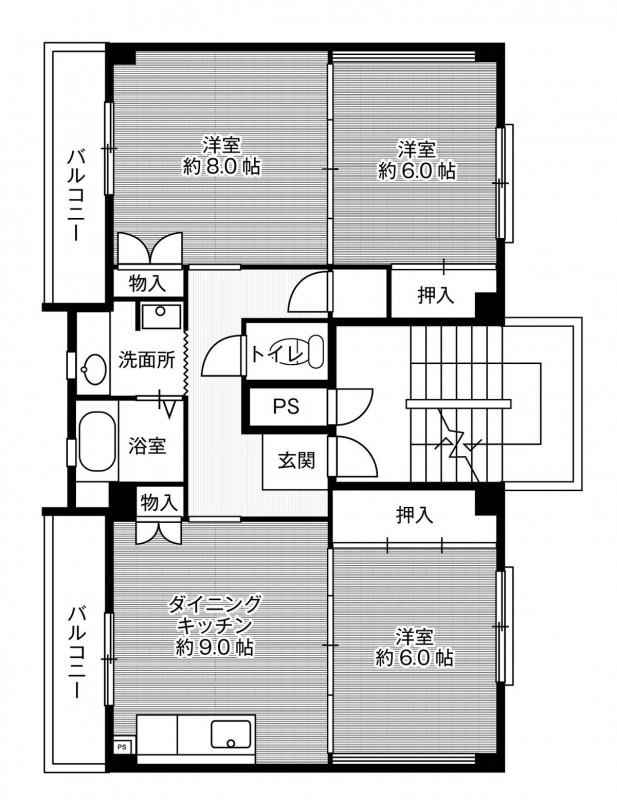 ビレッジハウス石巻2号棟(3DK/2階)の間取り写真