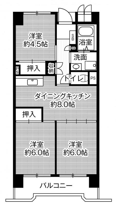 ビレッジハウス笠寺タワー1号棟(3DK/1階)の間取り写真