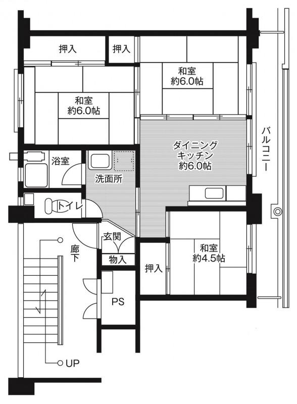 ビレッジハウス上野服部第二 2号棟(3DK/5階)の間取り写真