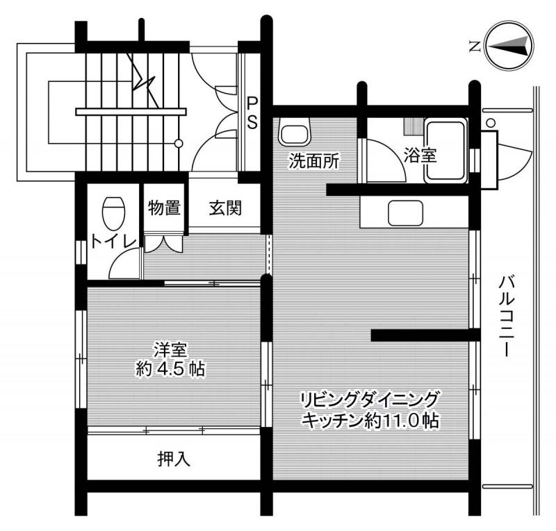 ビレッジハウス小倉南 1号棟(1LDK/3階)の間取り写真