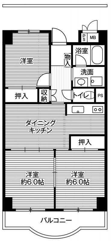 ビレッジハウス芝浦タワー 1号棟(3DK/9階)の間取り写真