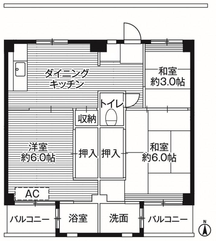 ビレッジハウス向ヶ丘1号棟(3DK/2階)の間取り写真