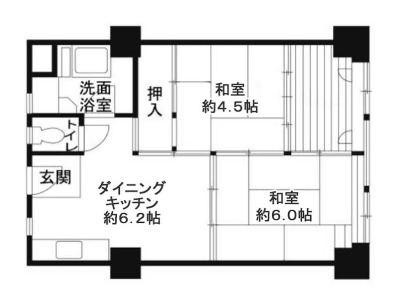 ビレッジハウス城北タワー1号棟(2DK/7階)の間取り写真