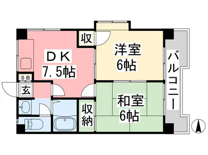 メゾン大塚(2DK/6階)の間取り写真