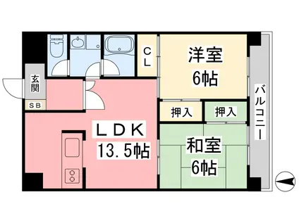 マンション輝宣(2LDK/6階)の間取り写真