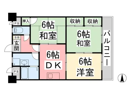 パルフェ保免(3DK/3階)の間取り写真