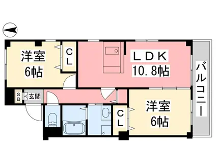 フォブール三浦 2(2LDK/2階)の間取り写真