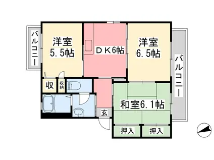 プレジオ B棟(3DK/2階)の間取り写真