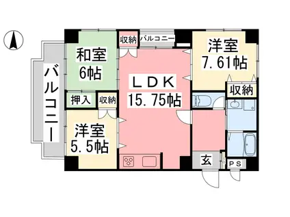 グランドステイタス道後(3LDK/4階)の間取り写真