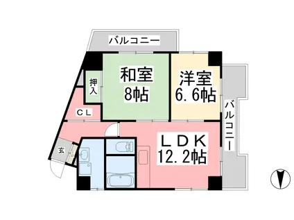 チュリス松山(2LDK/3階)の間取り写真