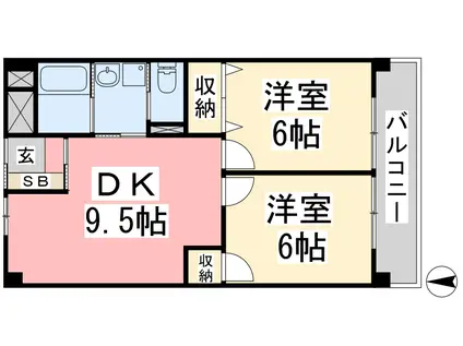 共和マンション(2DK/6階)の間取り写真