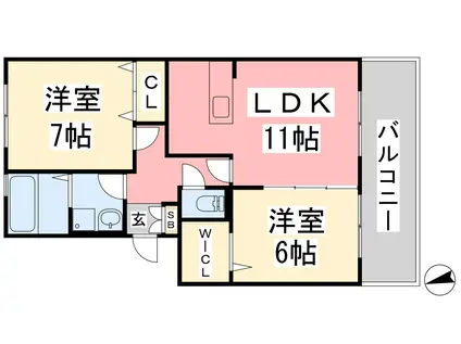 ルミエール朝生田(2LDK/1階)の間取り写真