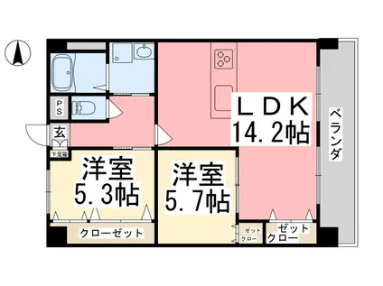 ウィステリアハイツ(2LDK/2階)の間取り写真