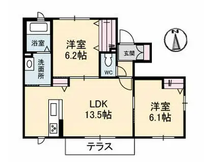 ヴォア ベール B棟(2LDK/1階)の間取り写真