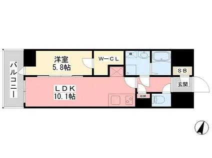 ルミナス勝山東(1LDK/9階)の間取り写真