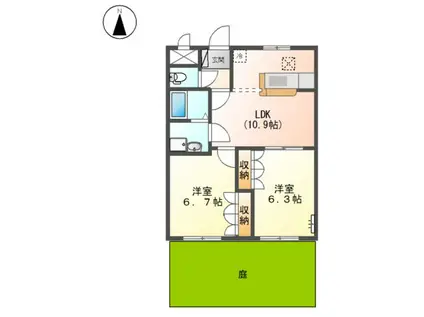 フォーティワン東垣生(2LDK/1階)の間取り写真