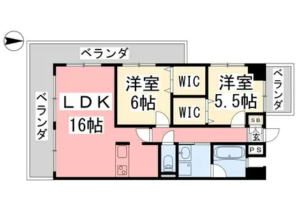 久米ツインタワービル(2LDK/7階)の間取り写真